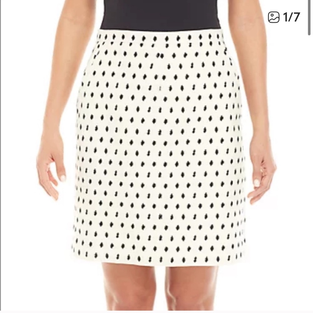 Ann Klein Polka Dot Mini Pencil Skirt Linen Cotton Blend Brocade